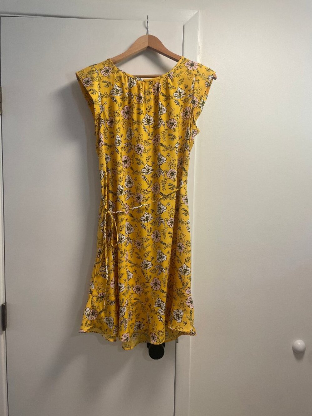 LOFT Yellow Floral Dress with Pink and White Accents